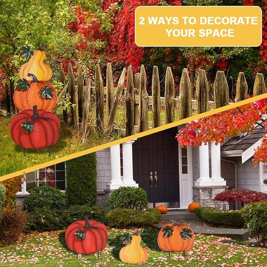 hogardeck Outdoor Fall Decorations for Home, 34" Decorative Garden Stakes with 3 Stacked Pumpkins for Fall Decor, Metal Yard Signs for Garden Home Lawn Patio Thanksgiving Decorations
