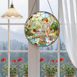 7.9 Inch Angel and Fountain Stained Glass Sun Catcher Christian Stained Glass Window Hanging Religious Sun Catcher Gifts for Mother Wall Room Decor Cottage Core Decor Decorations
