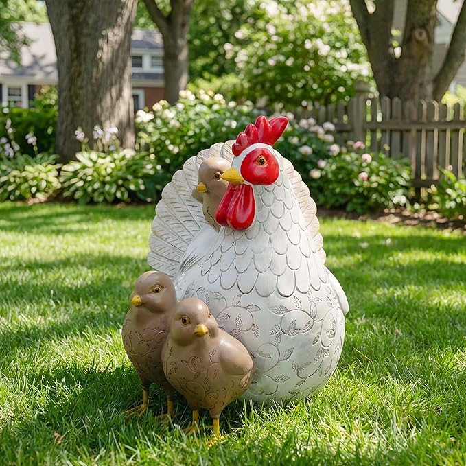 Resin Animal Decorations Gifts, Rustic Garden Statues, Farmhouse Chicken Decor, Hen on Nest, Chicken Statue & Figurine for Garden, Patio & Home, Waterproof & Durable, Unique Outdoor Art