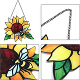 Stained Glass Suncatcher, Sunflower and Ladybug Window Hanging, Hand-Painted (Style 3)