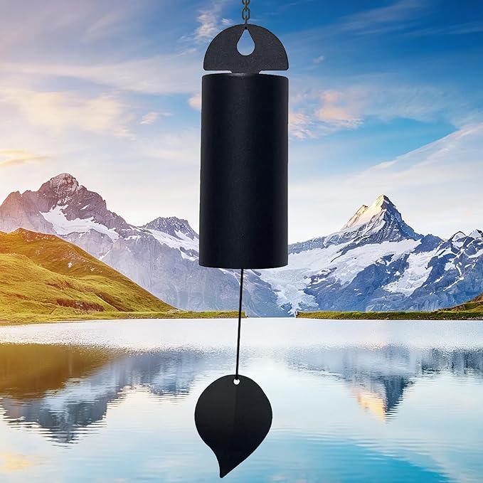 Wind Chimes for Outside Deep Tone, Large Metal Cylinder Memorial Wind Chimes Outdoor - Serenity Bell with Deep Resonance Outdoor Decor for Garden Patio Yard Porch - Black