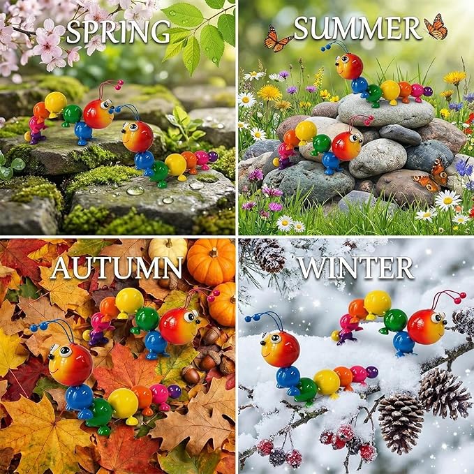 Metal Caterpillar Statue Indoor Outdoor Vivid Yard Art Garden Decor for Outside Patio Lawn Ornaments Fence Decorations Gift for Family Friends Garden Lovers 2 Pack(Color & Curved)