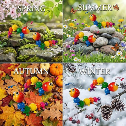 Metal Caterpillar Statue Indoor Outdoor Vivid Yard Art Garden Decor for Outside Patio Lawn Ornaments Fence Decorations Gift for Family Friends Garden Lovers 2 Pack(Color & Curved)