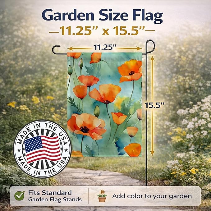 Caroline's Treasures California California Poppies in Watercolor Garden Flag Mailbox Flag Decorative Yard Flag Banner Outside Patio Artwork Yard Flower Beds, Garden Size, Multicolor