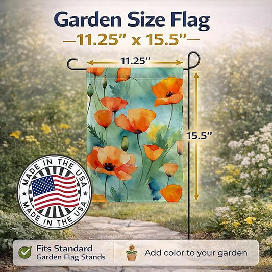Caroline's Treasures California California Poppies in Watercolor Garden Flag Mailbox Flag Decorative Yard Flag Banner Outside Patio Artwork Yard Flower Beds, Garden Size, Multicolor