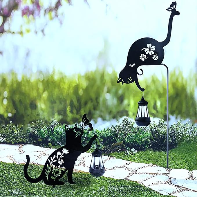 Cat and Dog Metal Decorative Garden Stakes, Silhouette Stakes Animal, Yard Art for Outdoor Decor, Patio, Lawn Ornaments, Animal Lovers Gifts(new cat)