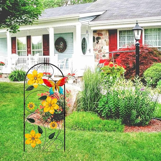 YEAHOME Garden Decor for Outside, 33" Flower Butterflies Decorative Garden Stakes for Spring Garden Decor, Metal Yard Art Stakes for Outdoor Lawn Backyard Porch Decorations