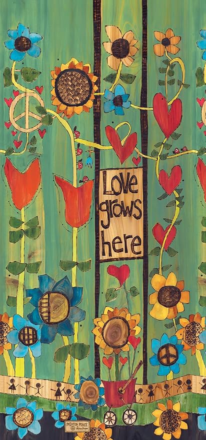 Studio M Art Pole, PVC Weather Resistant Pole with Vinyl Bowl 16 inches Tall Outdoor Decoration for Gardens, Patios, Yards, Landscaping and Birding Accessories, Love Grows Here