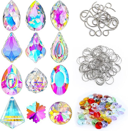 kanpura 164 Pcs DIY Suncatchers Kits Crystal Suncatcher Sun Catchers with Crystals Chandelier Prism Replacement Sun Catcher Beads for Windows Hanging