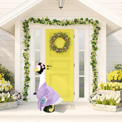 Porch Goose Outfits for 23 Inches Lawn Goose Statue, Purple Bathrobe Clothes with Hair Curlers, Coffee Cup & Donut Accessories for Funny Spa Yard Garden Patio Decor