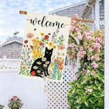 Baccessor Spring Summer Black Cat House Flag Double Sided 28x40 Inch Burlap,Floral Flowers Welcome Large Garden Flag Porch Patio Front Yard Seasonal Farmhouse Outside Outdoor Decor