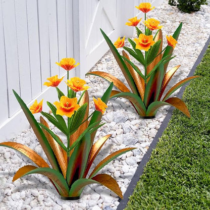 TOMBABY Huge Metal Agave Plants Outdoor Decoration Outdoor Garden Decorated with Flowers Mexican Yard Art Plant Garden Gift (Green 2 Pack)