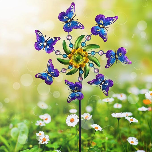 COOZZYHOUR 39" Butterfly Wind Spinner for Yard and Garden Stake,Outdoor Metal Windmill,Single Direction Wind Sculptures, Kinetic Windmills for Garden Decorations.