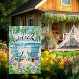 Summer Beach Welcome Garden Flag Nautical Hawaii Coconut Tree Garden Flags Double Sided 12 x 18 Coastal Tropical Yard Flags for Outside Palm Flowers Small Flag Outdoor Decor