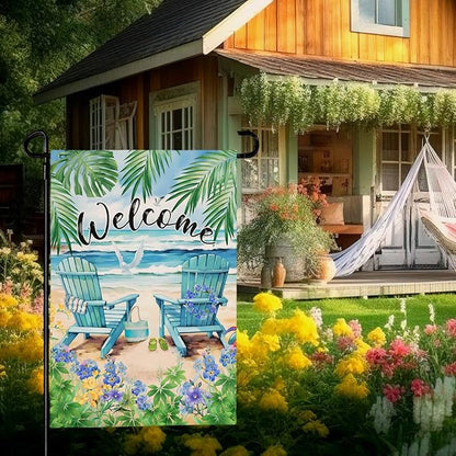 Summer Beach Welcome Garden Flag Nautical Hawaii Coconut Tree Garden Flags Double Sided 12 x 18 Coastal Tropical Yard Flags for Outside Palm Flowers Small Flag Outdoor Decor