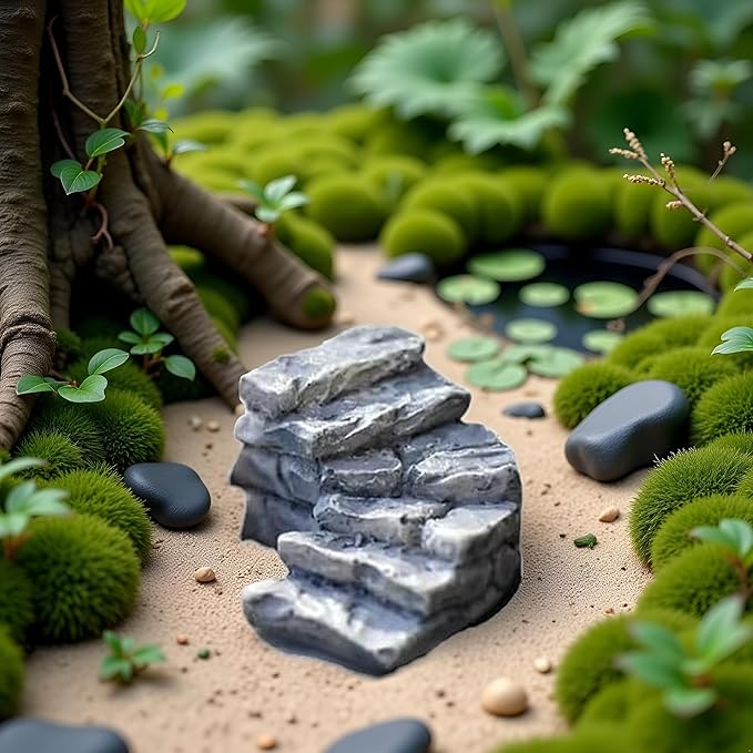 Curved Stone Steps Miniature Fairy Garden Accessories, Miniature Pond Lawn Ornament Figurines, Micro Landscape Ornaments for Garden DIY Kit Statues, Outdoor Décor, Outdoor Statues