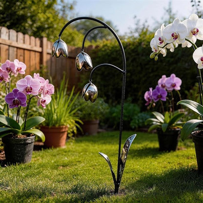 Metal Lily of The Valley Garden Sculpture,Handmade Metal Flower Garden Stake for Garden Decoration,Wrought Iron Lily of The Valley Sculpture for Patio, Pathway, Garden Decor Gift (2pc)