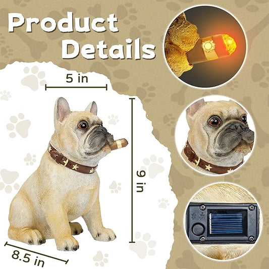 French Bulldog Solar Garden Statue - Outdoor Yard, Lawn, Patio Dog Decor - Unique Birthday Housewarming Gift for Dad, Mom, Men, Women