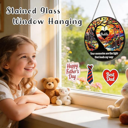 Memorial Sun Catcher for Dad - Your Memories are The Light 6.3" Stained Glass Window Hanging - Emotional Dad Gifts for Birthday, Christmas - Home Decor & Garden Color Catcher
