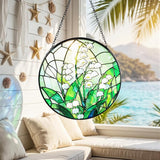 Stained Glass Window Hanging, Lily of the Valley Suncatcher 7.8 in Sun Catcher Boho Wall Art Decor with Chain Diamond Glass Panel Hangings Scenery Sun Catchers Decor for Lover Couple Mom