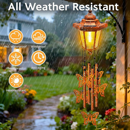 Large Solar Butterfly Wind Chimes with Wind Catcher/Solar Decor Light to Create a Zen Atmosphere Decor for Outdoor Garden Balcony, Classic Bronze Wind Chimes, Gifts for Mom Grandma Women Wife Daughter