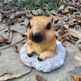 Garden Groundhog Statue, Tan Resin Wildlife Figurine, Rustic Outdoor Decoration, 5.2x5.2x5.2 Inches, Matte Finish