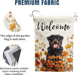 Rottweiler Fall Garden Flag Autumn Dog Yard Sign Orange Floral Thanksgiving Outdoor Banners for Outside 12x18 Double Sided Small Wild Flower Lawn Decorations