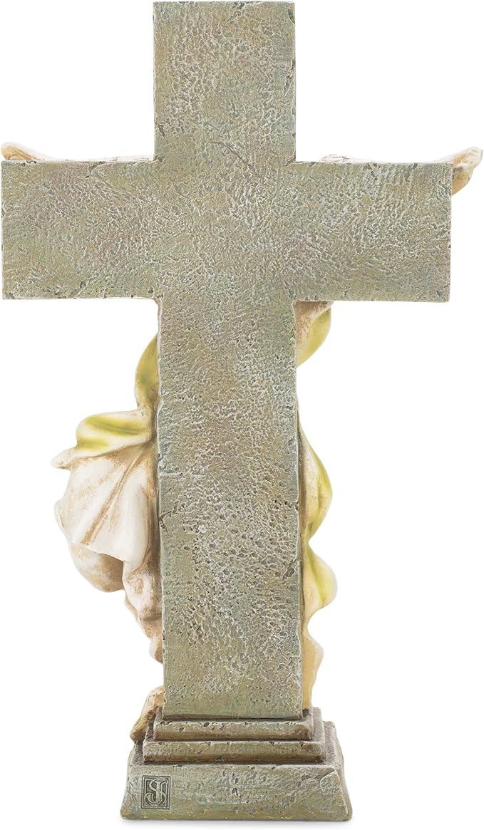 Joseph's Studio by Roman Inc., MEMORIAL ANGEL WITH CROSS, Garden Collection, Religious Statue, Holy Family, Memorial, Angel, Patron Saint, Garden Décor (3x7x12)