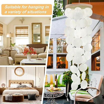 Wind Chimes for Outside - Handcrafted White Capiz Shells Windchime Coastal Style Decor for Indoor/Outdoors, Garden Decor, Great for Women, Wind Chimes Lovers and More