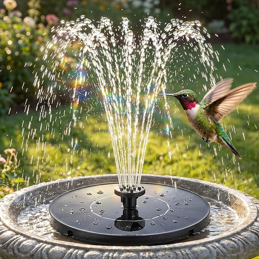 Solar Fountain for Bird Bath, Upgrade 1.4W Solar Water Fountain Pump with 7 Nozzles & 4 Fixed Pipes, Outdoor Standing Floating Solar Fountain for Garden, Ponds, Pool, Fish Tank - 6.3 Inch