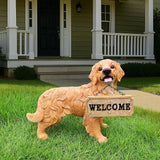 Golden Retriever Garden Statue with Solar Lantern & Double-Sided Welcome Sign, Lifelike Dog Figurine Outdoor Yard Decor, Puppy Sculpture Patio Lawn Ornament Pet Memorial Gift