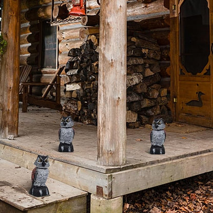 Hausse 3 Pack Bird Scarecrow Mini Fake Owl Decoy Sculpture, 8.26 inch Wagging Head Plastic Small Owl Bird Deterrents, Nature Enemy Horned Pest Repellent for Outdoor Garden Yard