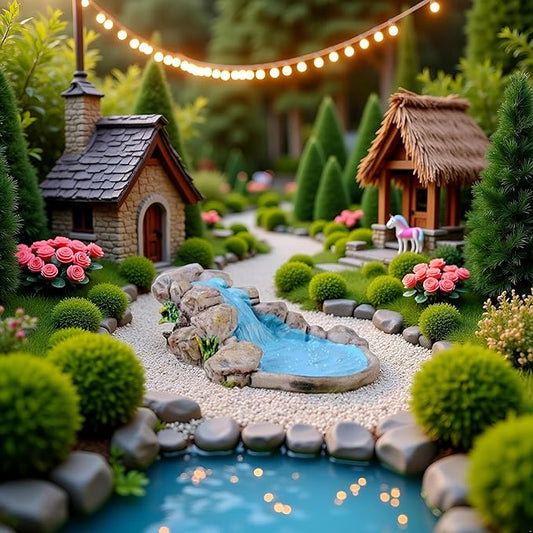 Blue DIY Miniature Mini Water Pool Fairy Garden Lawn Ornament for Mountain Dollhouse Fairy Garden Accessories,Decor Craft Outdoor Statues European Village Character and Manor Style,Outdoor Statues