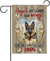 Dyrenson Memorial German Shepherd Dog Garden Flag, Angels Don't Always Have Wings Cemetery Yard Outside Home Decoration Gifts for Loss of Dog, Pet Farmhouse Outdoor Small Decor Double Sided 12 x 18