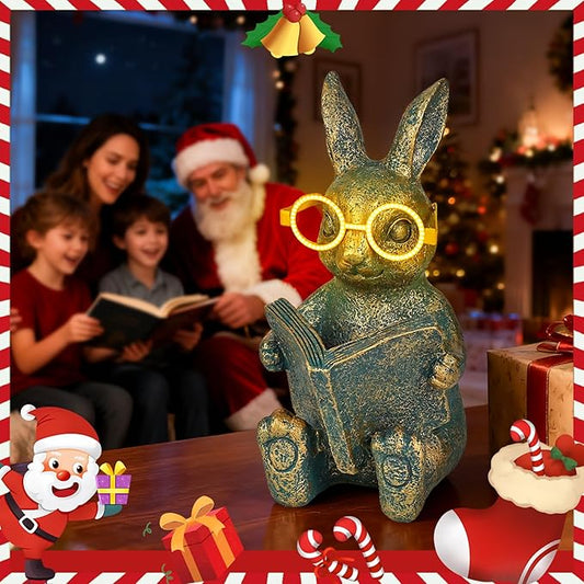 Solar Garden Decor, Adorable Rabbit Statue with Solar-Powered Glasses, Outdoor Bunny Figurine Lights for Patio, Yard & Balcony, for Kids, Mom & Grandma