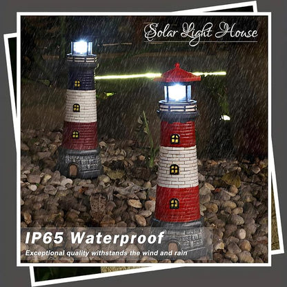Solar Lighthouse Garden Outdoor Statues, Waterproof Lawn Lights Decor; Automatic Rotating Solar Lights for Yard, Patio, Ground, Tabletop Decoration; Unique Housewarming Gifts - 2PACK