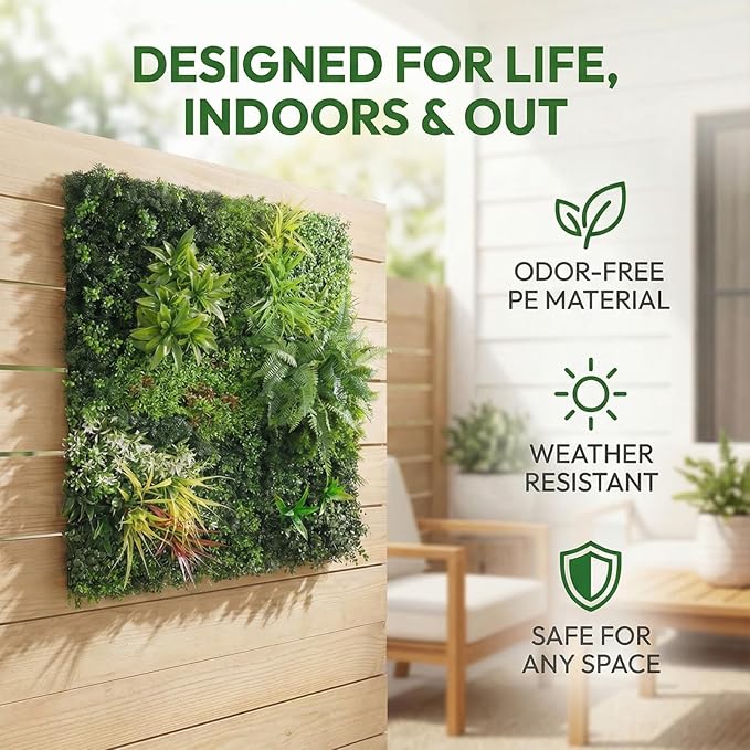 Artificial Plant Wall Panels, 40"x 40" Greenery Boxwood Panels with UV Protection, Faux Grass Ivy Privacy Screen Fence, Grass Wall Backdrop for Indoor Outdoor Garden Backyard Decor