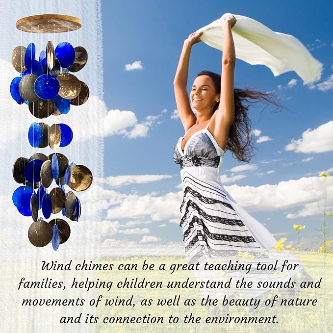 Bellaa Wind Chimes for Outside Capiz Sea Glass Shells 27 inch Outdoor Windchimes Home Garden Patio Yard Lawn Unique Gifts Mom Grandma Woman Sympathy Memorial Remembrance