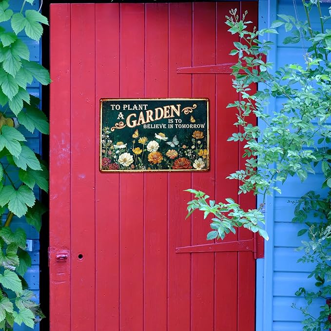 KORUBIA Garden Sign - Vintage Gardening Metal Signs for Outside - Patio Gardening Gifts for Women, Men, Plant Lovers, Gardeners - Home Fence Decor Outdoor Greenhouse Garden Signs - 12''x8'' Metal Sign