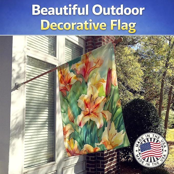 Caroline's Treasures Utah Sego Lilies in Watercolor House Flag Large Porch Sleeve Pole Decorative Outside Yard Banner Artwork Wall Hanging, Polyester, House Size, Multicolor