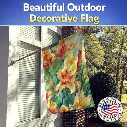 Caroline's Treasures Utah Sego Lilies in Watercolor House Flag Large Porch Sleeve Pole Decorative Outside Yard Banner Artwork Wall Hanging, Polyester, House Size, Multicolor