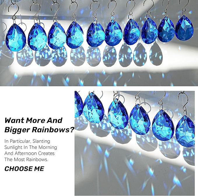 H&D HYALINE & DORA 10pcs Bauhinia Crystal Suncatcher Prisms Chandelier Beads Replacement 38mm Hanging Crystals Ornament Pendant for Window Wedding Party Decor,Blue