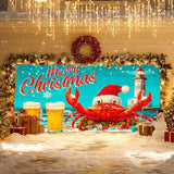 IVN Christmas Garage Door Banner 13x6 ft Merry Christmas Garage Door Cover Santa Crab Lighthouse Winter Coastal Home Door Front Yard Decor for Xmas Eve Holiday Outdoor