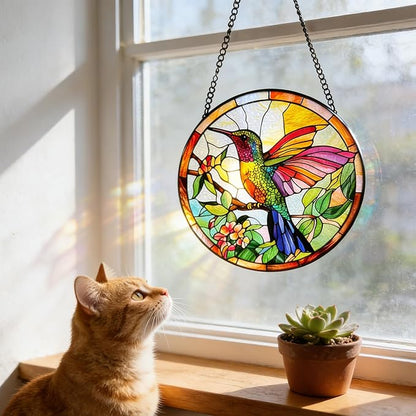 Hummingbird Suncatcher Stained Glass, Hummingbird Ornament for Window Hanging –Birds Suncatcher Mother's Day Christmas Birthday Gifts for Bird Lovers Women Men Mom and Nana 7.8 in