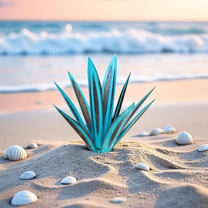 Tequila Rustic Sculpture, Metal Agave Plant Home Decor, DIY Hand Painted Metal Agave, Garden Yard Sculpture Lawn Home Art Decoration Statue, Garden Ornaments Outdoor Decor (Blue)