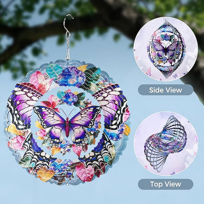 Butterfly Wind Spinners Outdoor, 12In Stainless Steel Wind Spinners Outside, 3D Kinetic Hanging Sculpture, Rustproof Metal Garden Decor Ornaments for Yard Art, Women, Men, Holidays