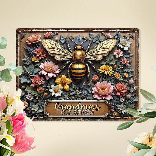 Personalized Metal Signs with Name Made in USA Custom Bee Garden Sign Vintage Decorative Metal Print for Wall Decor Customized Home Garden Ideas Gifts Artwork Prints for Yard Ourdoor