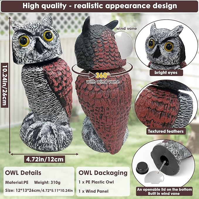 Fake owl Statue Decor, Fake Owls Waterproof for Garden Plant Orchard, Plastic owl Decor for Outside Indoor Home Patio Garden Yard Home Outdoor Decor