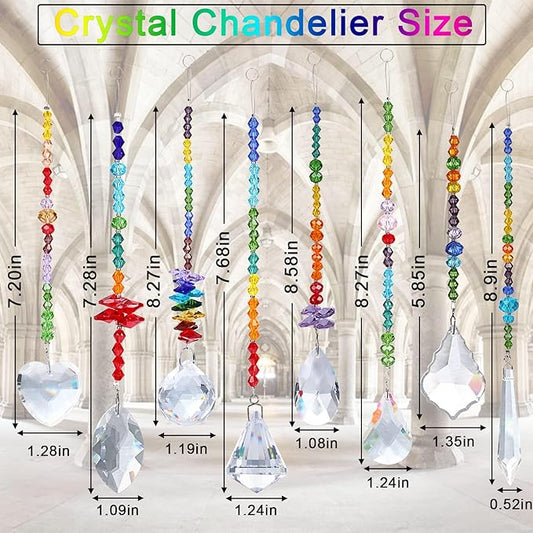 JULMELON 8 Pieces Colorful Crystals Suncatcher Hanging for Window, Rainbow Octogon Chakra Pendants Suncatchers with Crystals Beads Chain for Home Garden Christmas Day Party Wedding Decoration