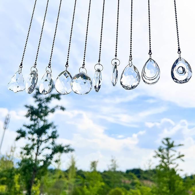 KANPURA Pack of 10 Clear Crystal Suncatcher Chandelier Lamp Lighting Drops Pendants,Hanging Glass Ball Prisms Window Home Christmas Tree Decor